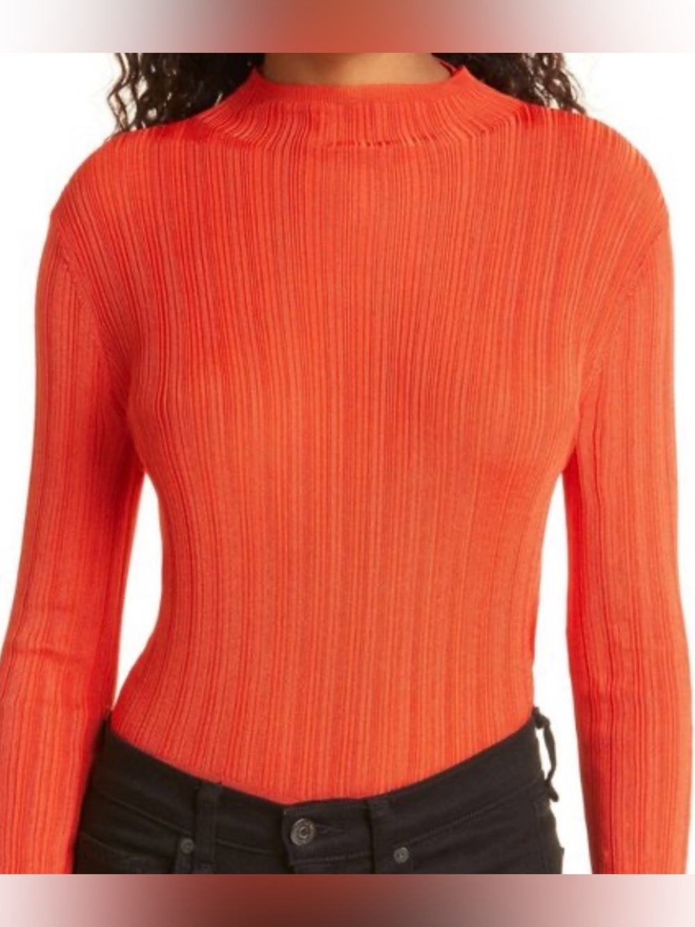 FP Movement by Free People Ribbed Mock Neck Long-Sleeve in Bright Orange